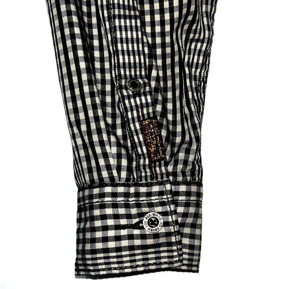 7 for All Mankind Button Down Shirt, Plaid, Long Sleeve, Black White Mens S NWOT - Picture 7 of 9
